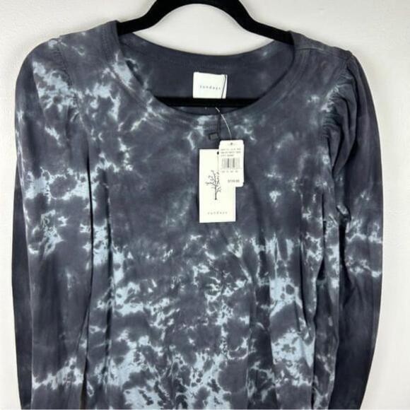 Sundays Casual Cotton Relaxed Tie Dye Round Neck Long Sleeve Top XS Blue NWT - Picture 4 of 14